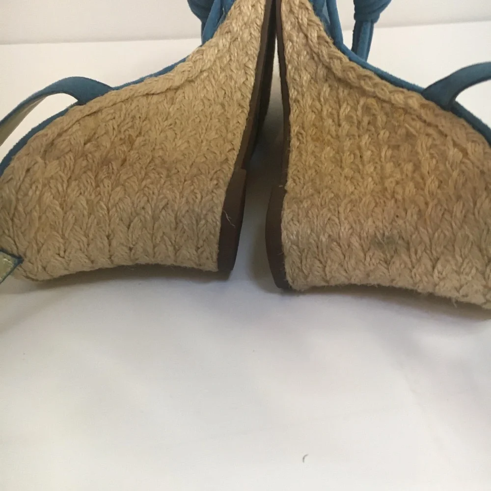 Naturalizer Teal Blue Suede Espadrille Wedge Sandals